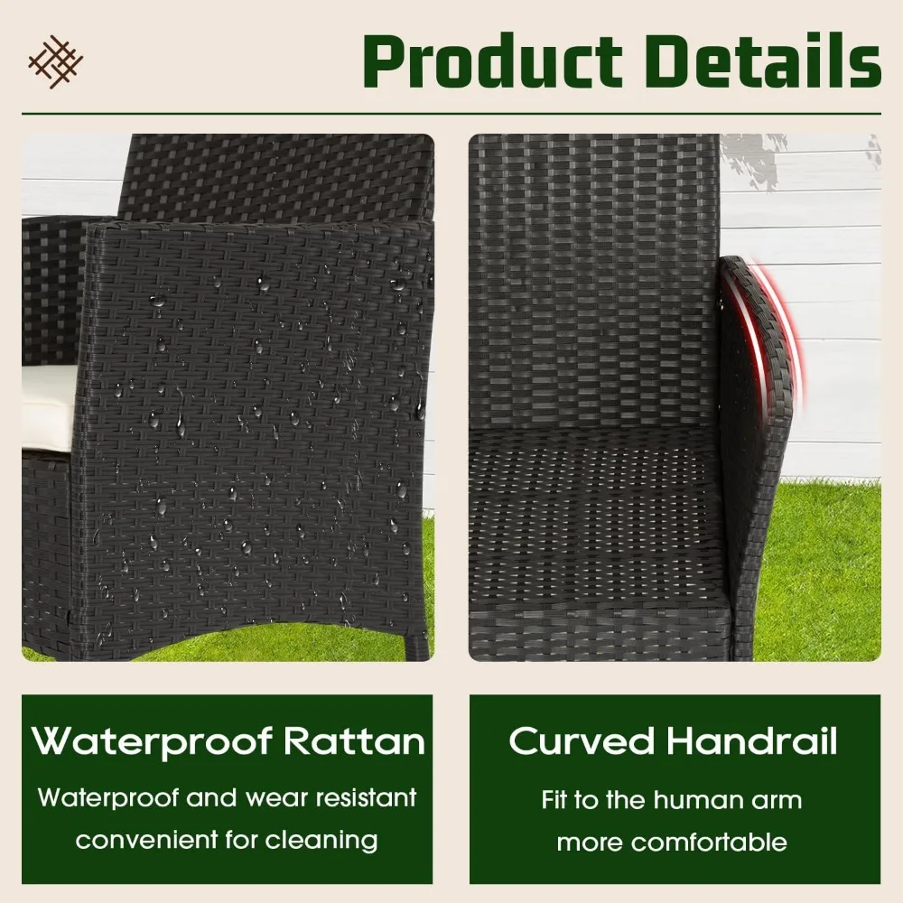 4-Piece Black Outdoor Wicker Patio Furniture Set with Coffee Table - Modern Rattan Chairs Conversation Set