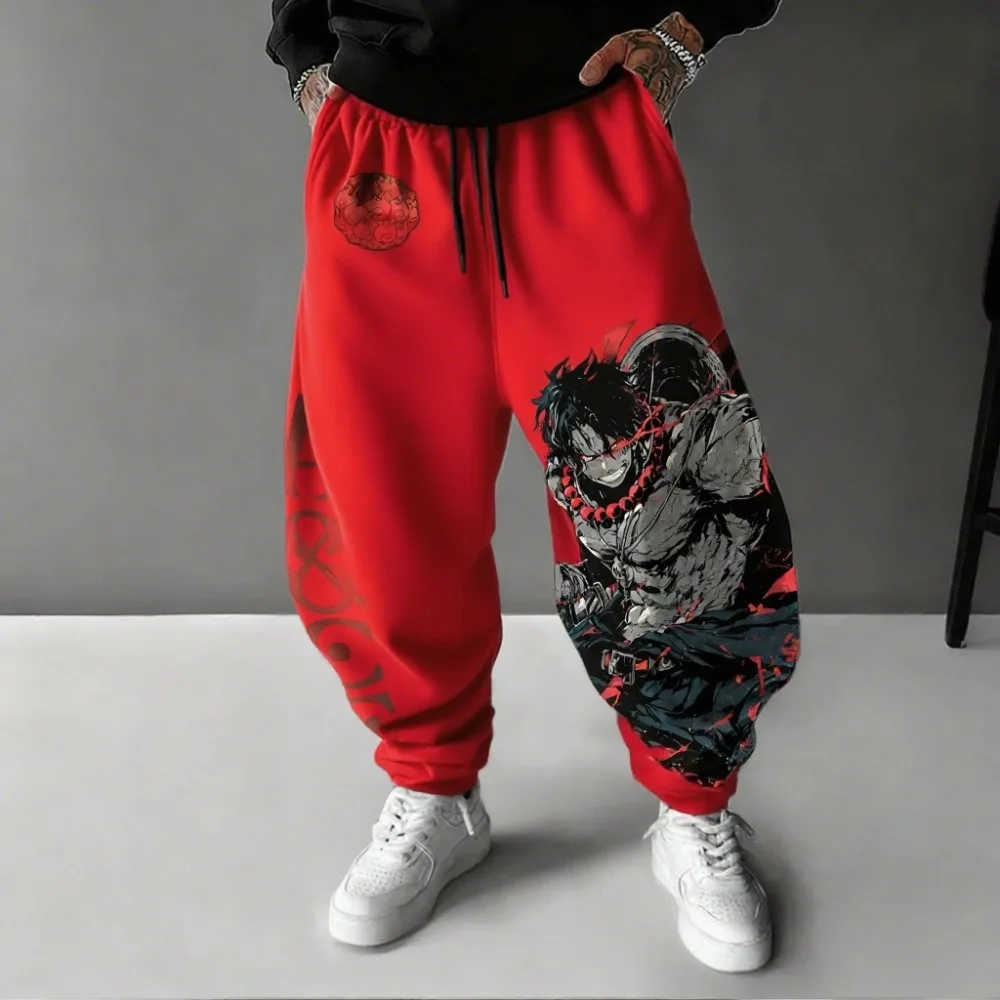 ONE PIECE Ace Celana Katun Baru Musim Gugur/Dingin Motif Anime untuk Pria dan Wanita, Celana Longgar Kasual Fashion Hip Hop Ketat