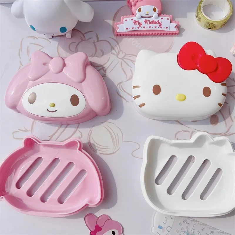 Kawaii Sanrio My Melody Soap Box Cartoon Hello Kitty Soap Box Household Bathroom Sink with Cover Drain Laundry Soap Frame