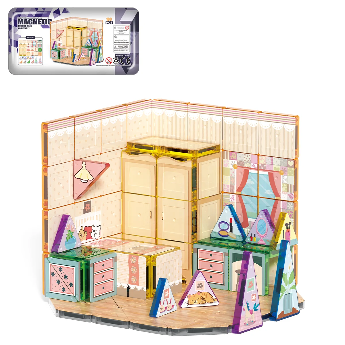 Magnetic Building Tiles Set 100Pcs - Conjunto de 100 peças de blocos