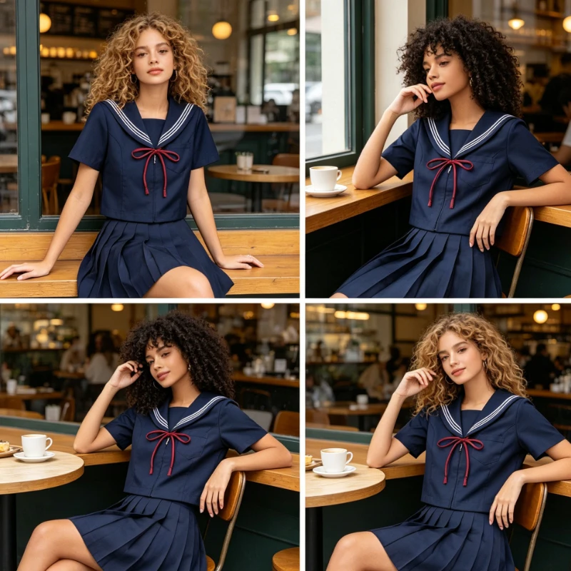 Uniforme de Marinheiro Japonês, Azul Escuro, Três Livros, Gola Kansai, Casaco Médio, Saia de Uniforme Estilo Bad, Soft Girl, Roupa de Estudante