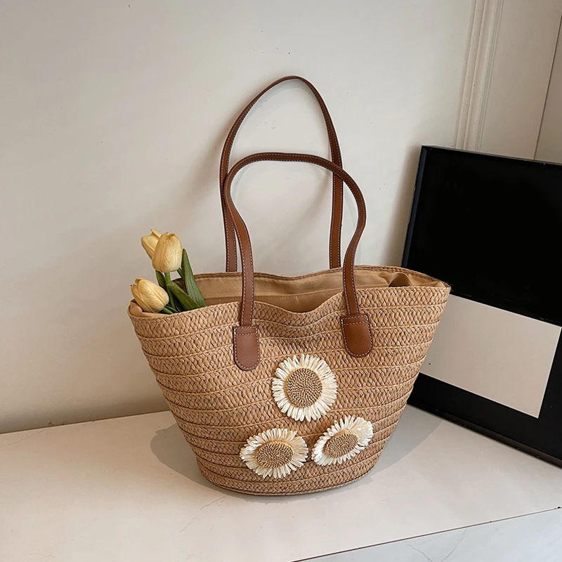 Gewebte Frauen Handtasche Große Kapazität Korb Sommer Strand Tasche Shopper Tote Damen Reise Schulter Unterarm Taschen