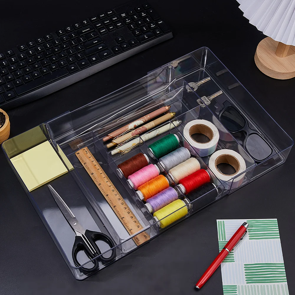 8 Grids Expandable Acrylic Drawer Organizer 10.5x10.5x2.2 Inch Drawer Trays with Adjustable Compartment Clear Shallow Divider