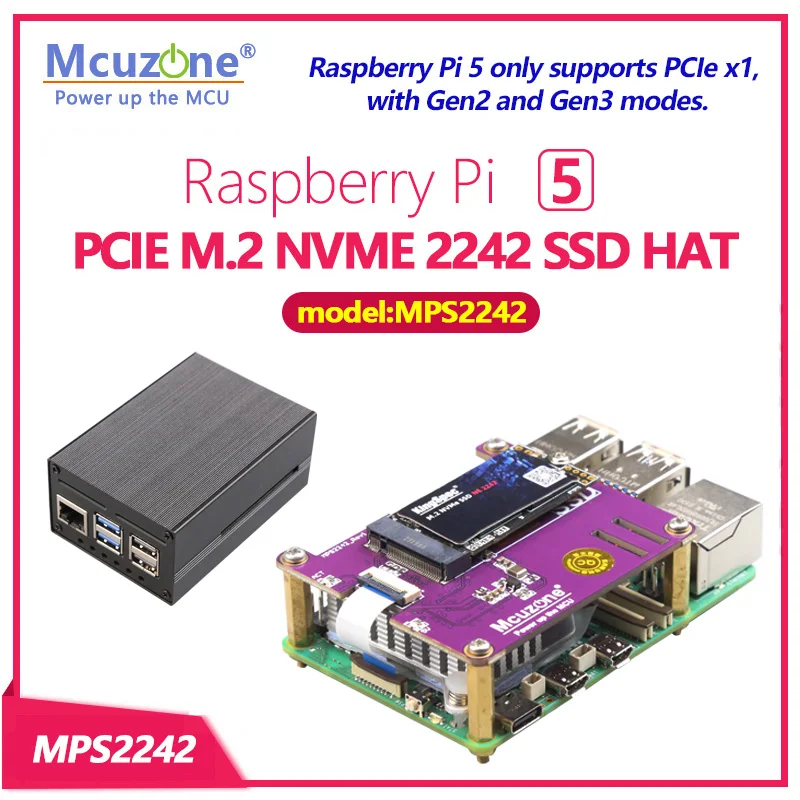 New MPS2242 , PCIE M.2 NVME SSD HAT for Raspberry Pi 5, support 2230 2242 Gen3