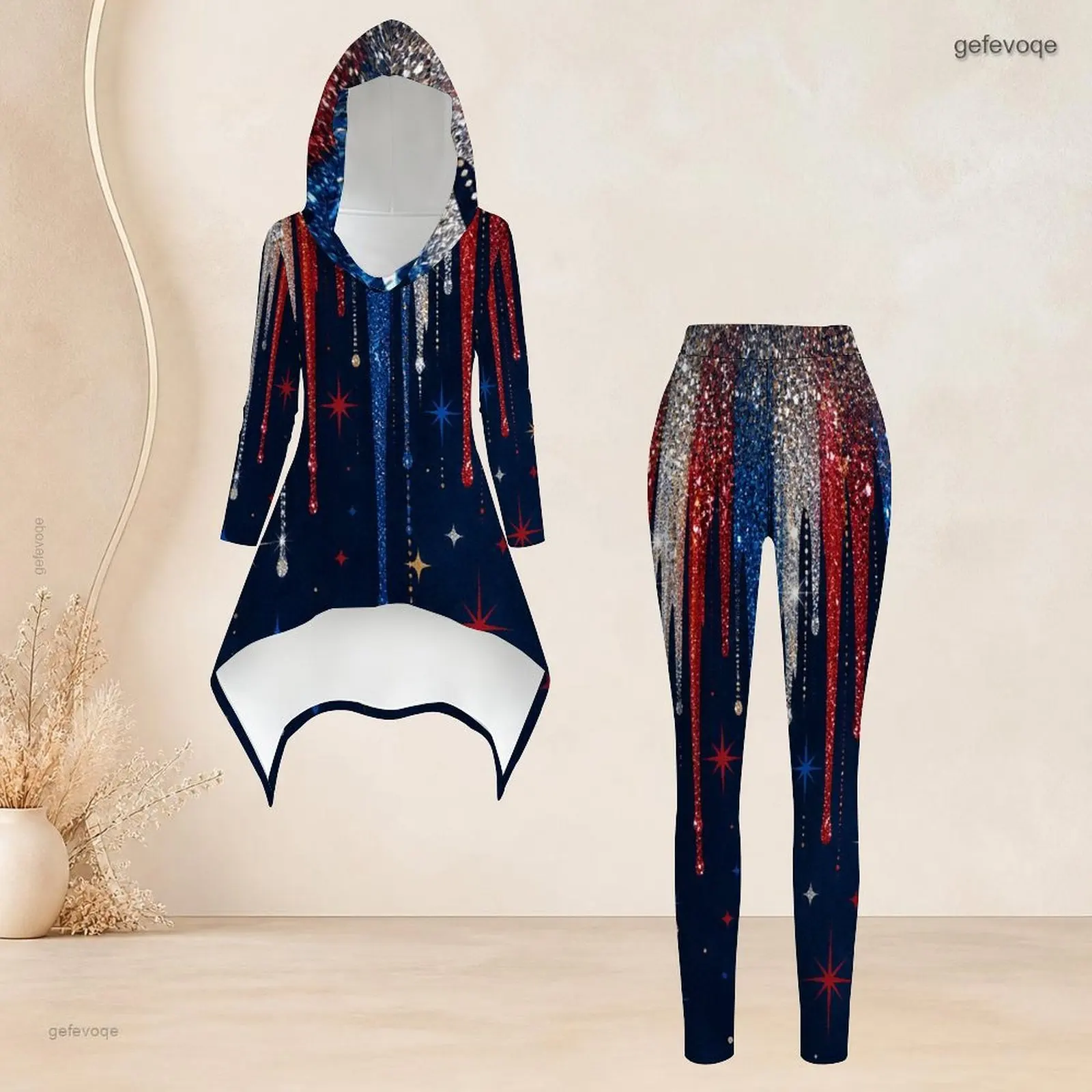 Fashion Women Casual 2 Piece Set Hooded Long Sleeve Hi Lo Asymmetrical Tunic Top Matching High Waist Slim Leggings T Daily Suit - view 5
