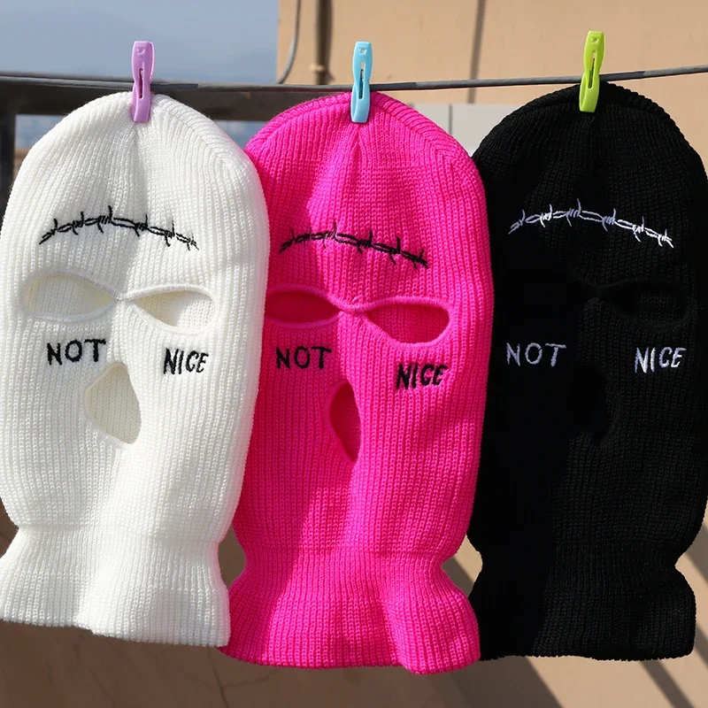 Embroidery Balaclava 3 Hole Full Face Mask Army Tactical Mask Ski Winter Hat Halloween Party Balaclava Cycling Hedging Cap