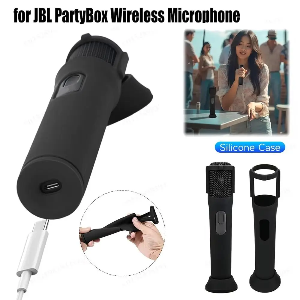 Black Protective Sleeve Anti-Rolling Shockproof Mic Protector Cover Detachable Base Anti-Slip for for JBL Wireless Microphone