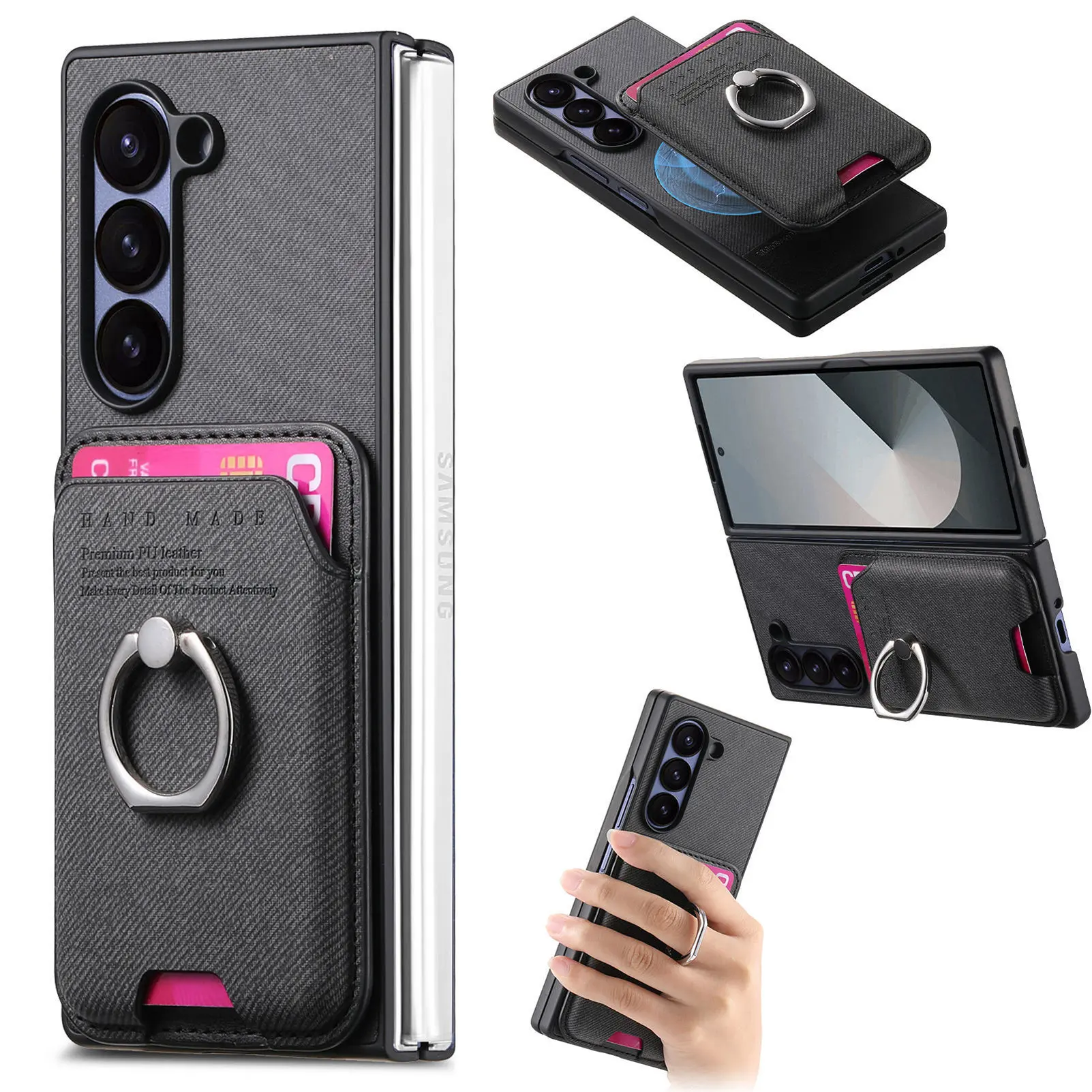 

Magnetic Wallet with Card Holder Leather Ring Bracket Phone Case for Samsung Galaxy Z Fold 7 6 5 4 3 Fold7 Fold6 Fold5 5G Cover