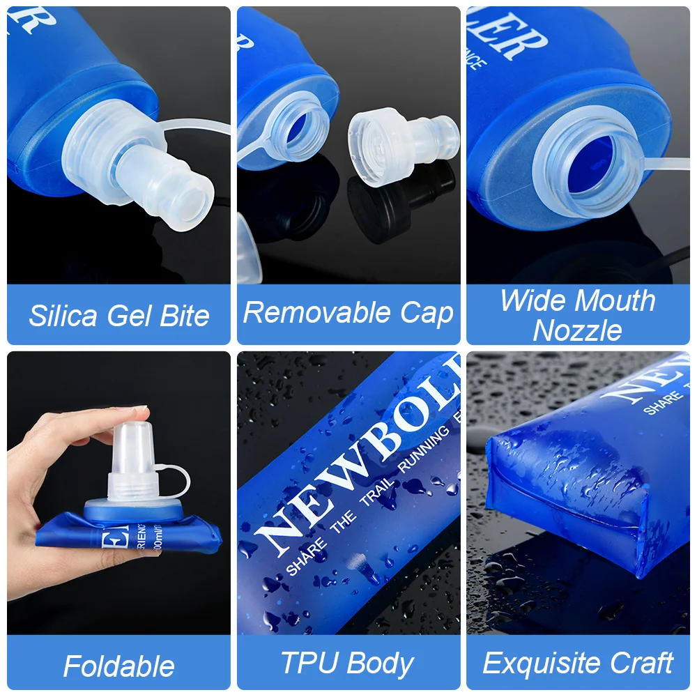 NEWBOLER 250 ml 500 ml Wasserflasche, TPU, faltbar, weiche Flasche, Sport-Wasserflasche, Wasserbeutel, zusammenklappbare Wasserflasche, Laufen, Camping – Detail 10