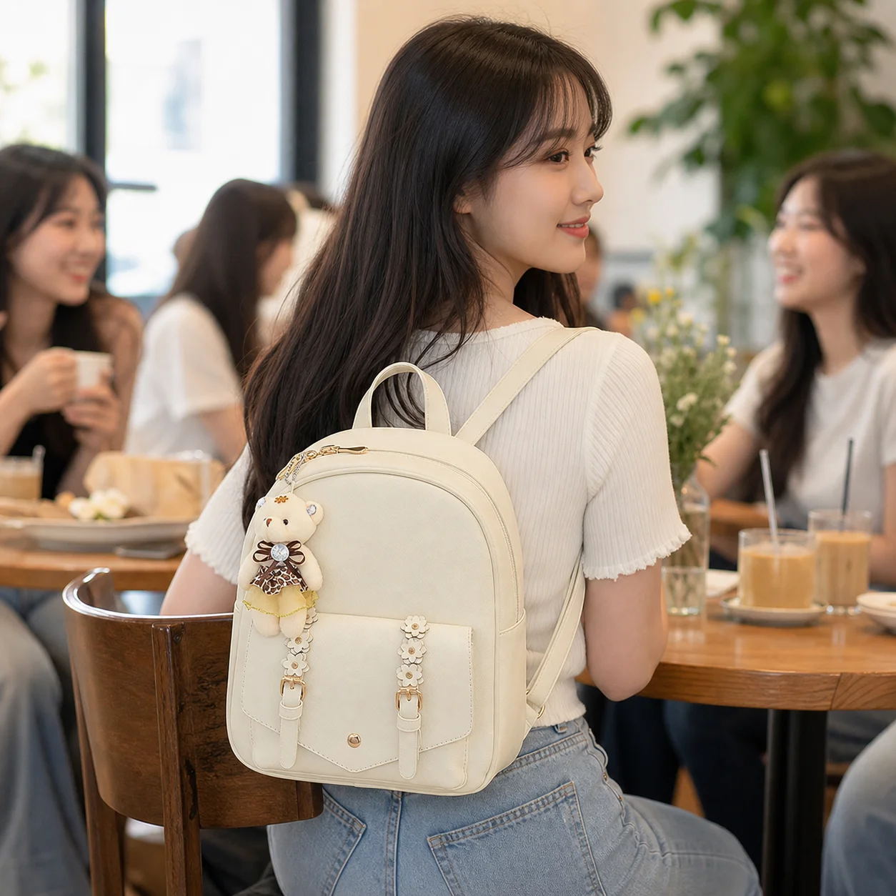 2026 New Plush Pendant Women's Backpack Academy Style Girls' Backpack Contrasting Colors Korean Version Women's Crossbody Bag