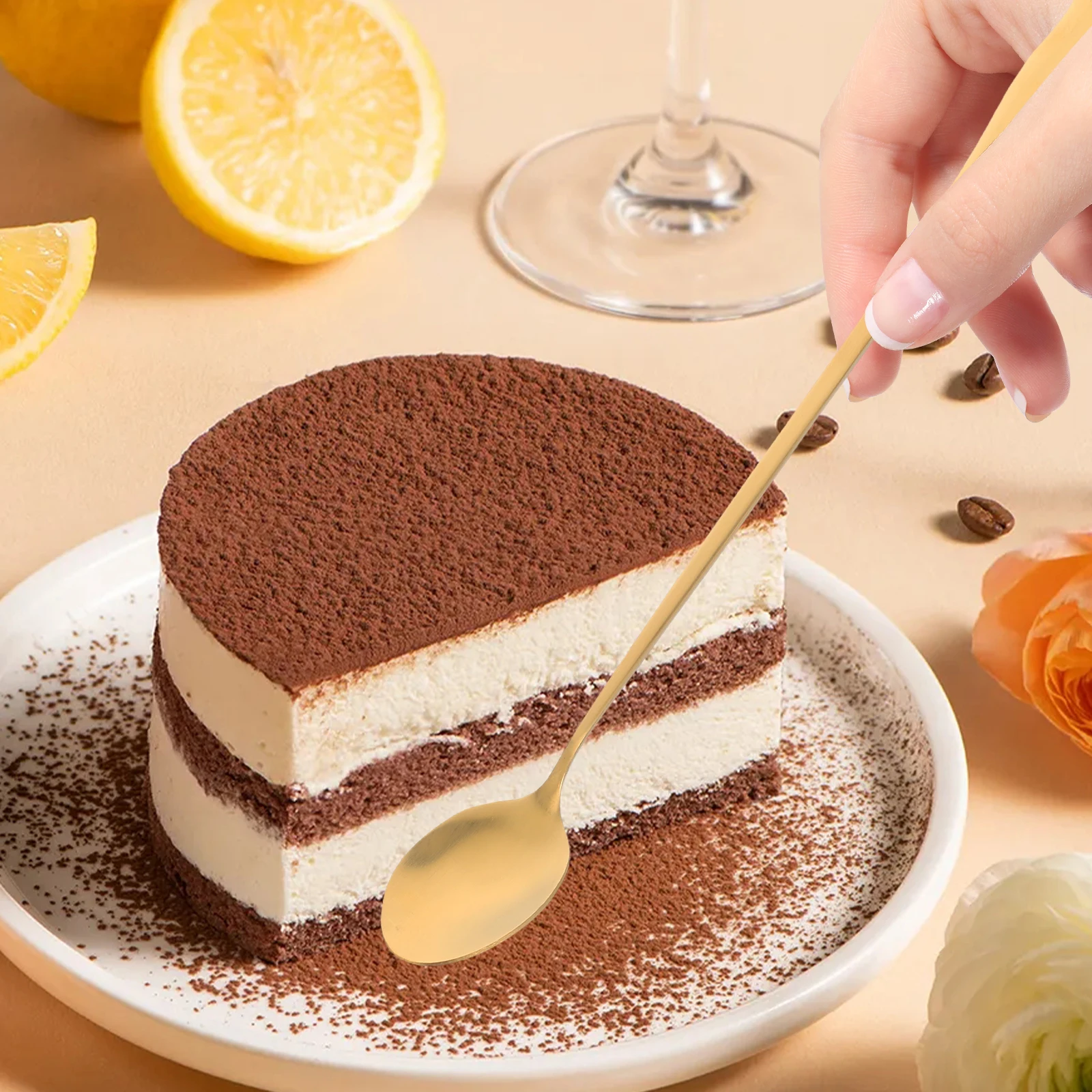 Erweiterter, satierter Gewürzlöffel, Honig, Rühren, Rührer, Rührer, Kaffeelöffel, Werkzeug, Getränke