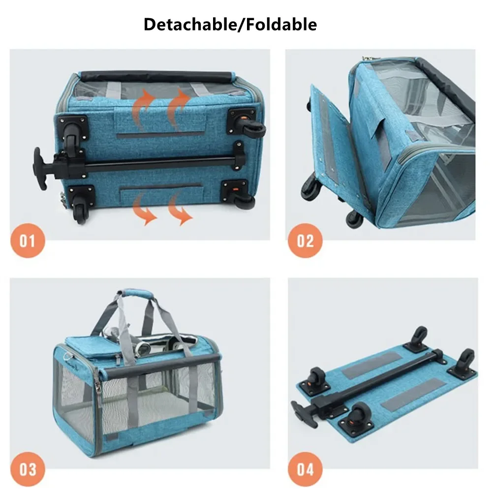 Abnehmbarer, faltbarer Haustier-Trolley, großer Raumkoffer, Katze, Hund, Umhängetasche, Handtasche, Reisegepäck, atmungsaktiver Rad-Kinderwagen