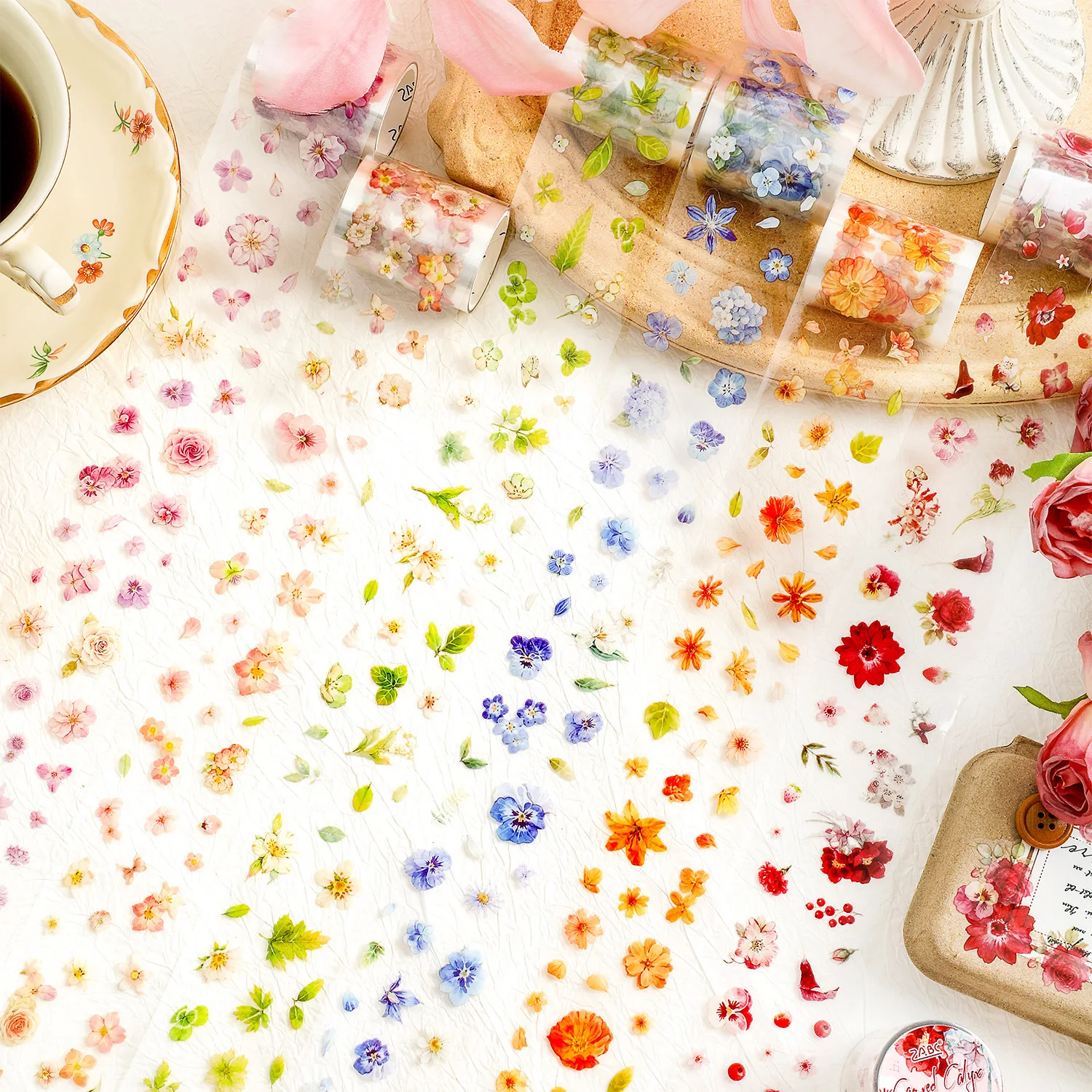 2 Meter Flower PET Die Cut Sticker Tape for Journal Scrapbook Planner DIY Craft Exquisite Blossom Adornment
