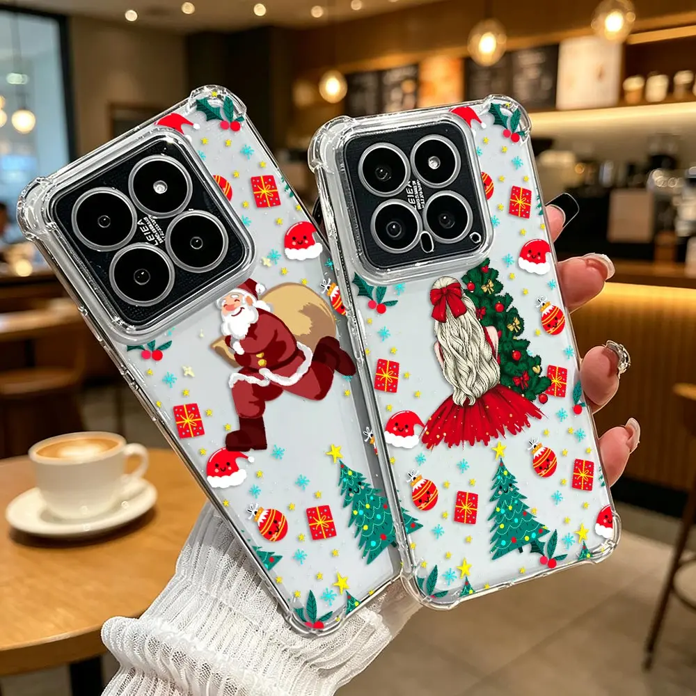Clear Phone Case For Xiaomi POCO X3 X4 X5 X6 X7 X8 F4 F7 M4 M7 C61 C65 C71 PRO MAX Shockproof Cover Merry Christmas Santa Claus
