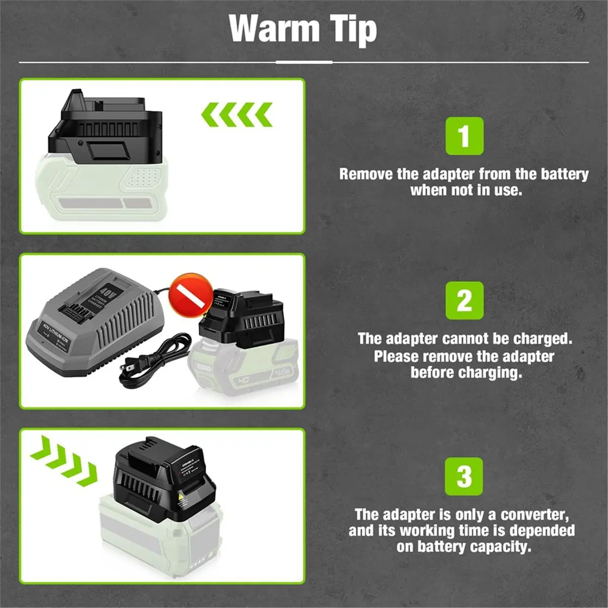 LUCK Battery Adapter for Greenworks 40V Lithium Battery Convert to Work for 18V Cordless Power Tool