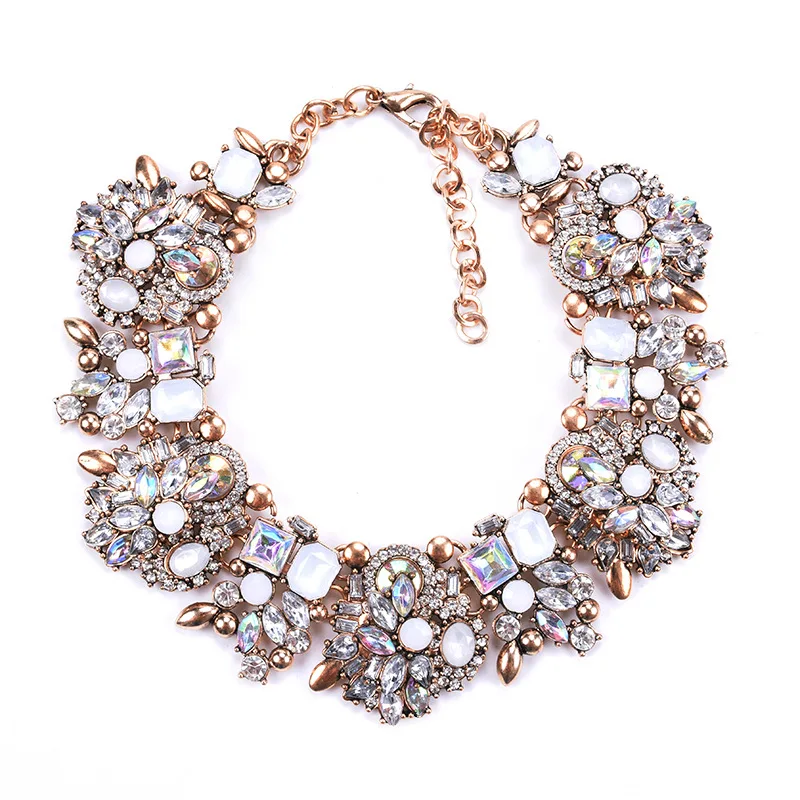 Handmade Artificial Jewellery Shops Exaggerated Big Gem Crystal Rhinestone Choker Kundan Chunky Statement Necklace for Women