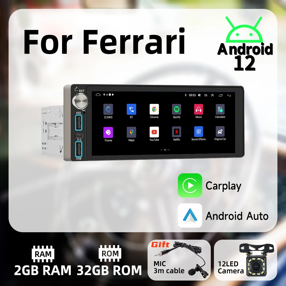 

Carplay Android Auto 1 Din Radio Android Car Multimedia for Ferrari 6.86" Screen Stereo Head Unit Autoradio GPS Navigation Wifi