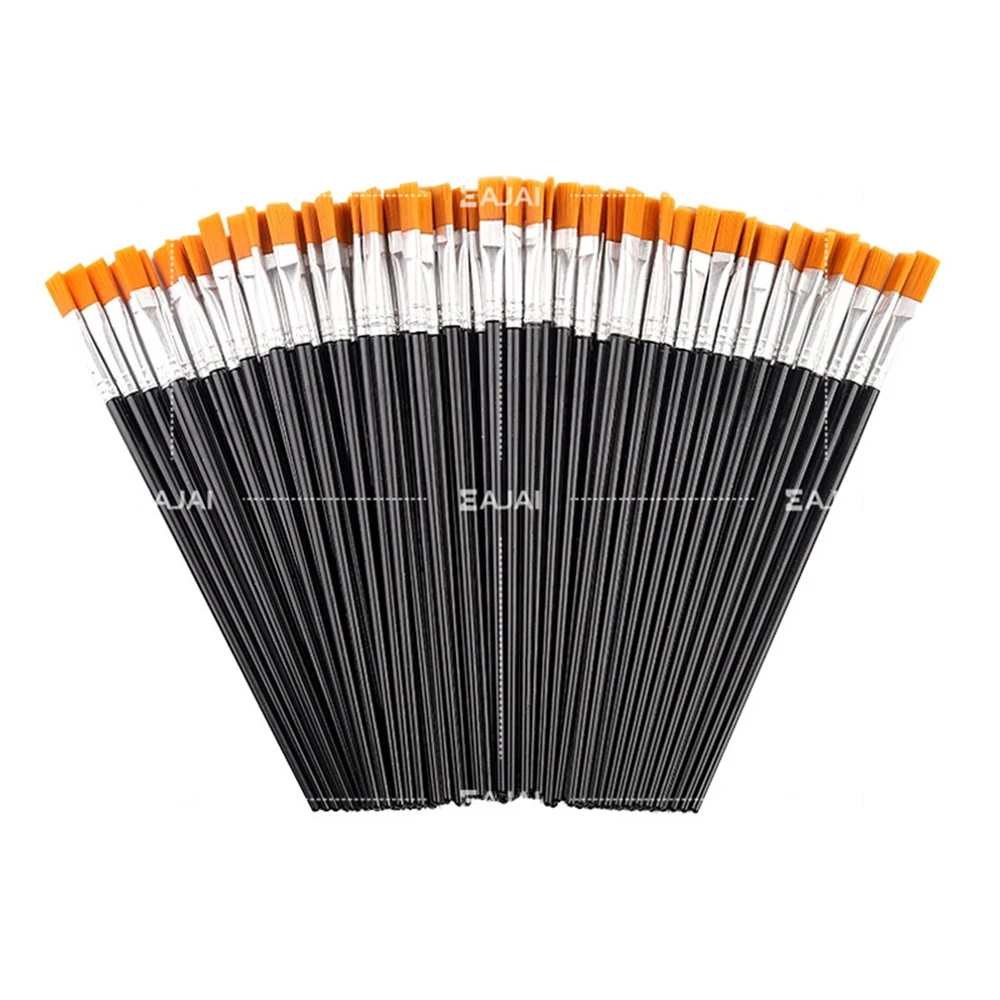 100 Pcs Nylon Hair Paint Brushes Set For All Painters Round Flat Shape For Oil Acrylic Watercolor Kids Artists Beginners