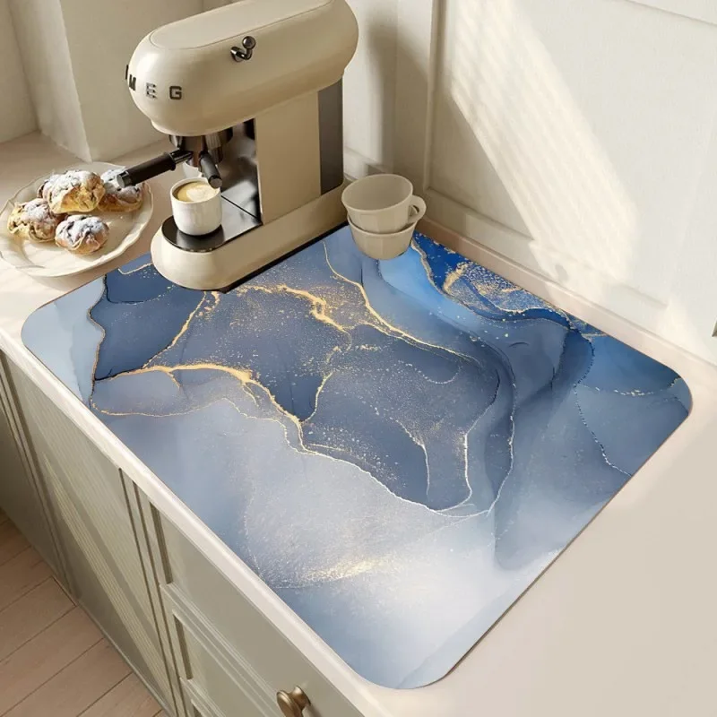 Marble Coffee Maker Mat Dish Drying Mat for Kitchen Marble D