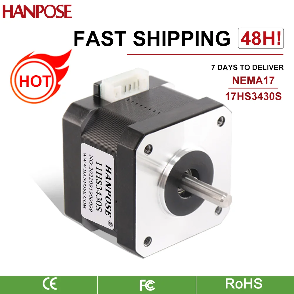 

hanpose 17HS3430S-D 2 Phase Nema17 Stepper Motor 0.4A 28N.cm 4 Leads for CNC 3D Printer 42 Stepper Motor nema17