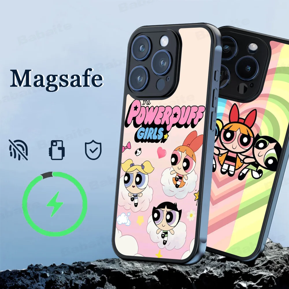 T-The P-Powerpuff G-Girls Cartoon Phone Case Magesafe Magnetic Wireless Charge Case For IPhone 16 11 12 13 14 15 Pro Max Plus