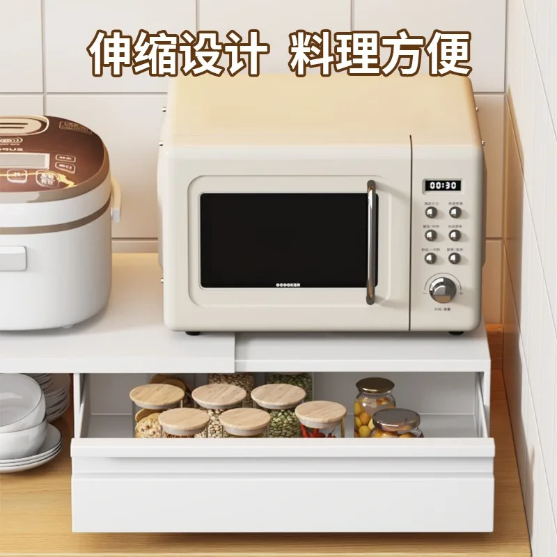 Kitchen Microwave Oven Rack, Retractable Pull-out Storage Rack, Countertop Extension Cooking Table