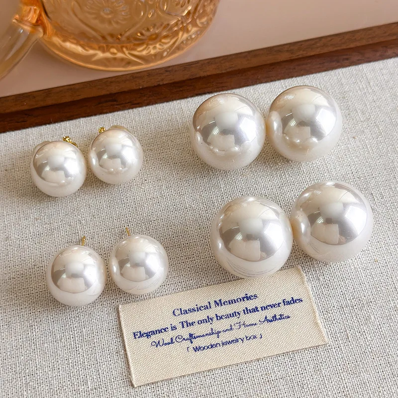 Pearl Stud Earrings Large Luster Vintage Hong Kong Style Bold Statement Chunky Comfortable Lightweight Elegant Daily Jewelry