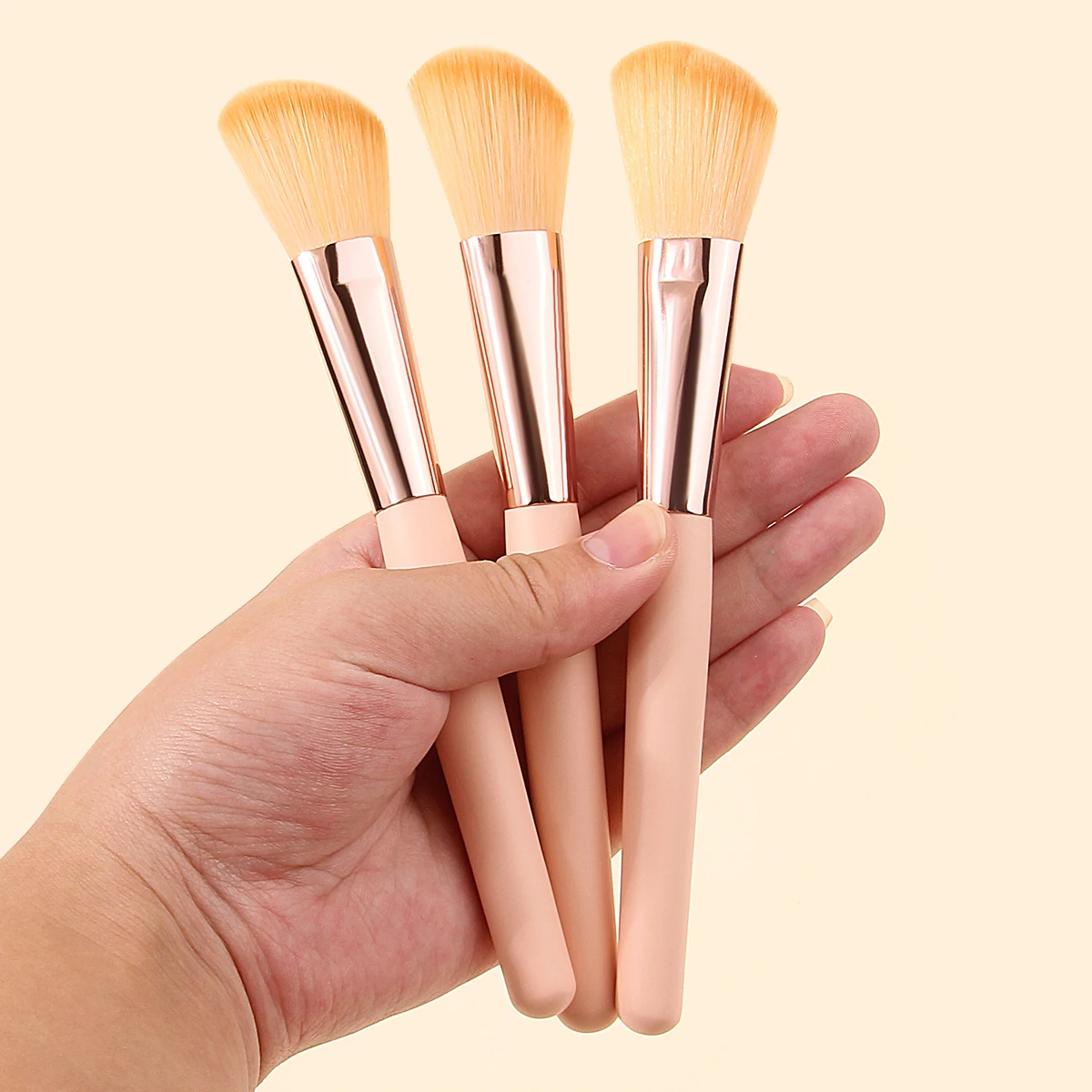 Pennello per trucco viso morbido angolato da 3 pezzi, fard in polvere, pennello per contorno, strumento di bellezza portatile professionale multifunzionale
