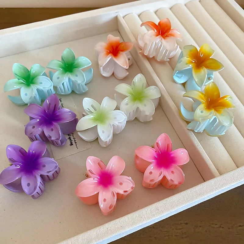 Mini Dopamine Plumeria Flower Hair Claw Acrylic Floral Hair Clip Non-slip Shark Clip Ponytail Hairpins Women Girls Bangs Holder