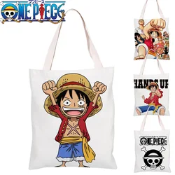 One Piece Luffy Canvas Tote Bag for Women Men Cute Shopping Grocery Reusable Shoulder Bag School Handbags Girl Christmas Gift