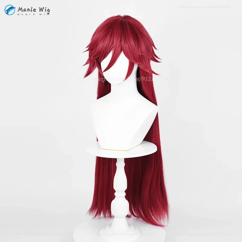 Grelle Sutcliff Parrucche Cosplay Anime 90 cm Parrucca lunga rosso scuro Capelli sintetici resistenti al calore Parrucche per giochi di ruolo di Halloween Protezione per parrucca