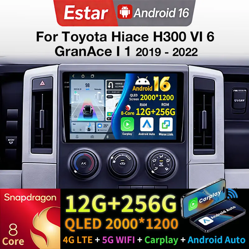 Android 16 Car Radio For Toyota Hiace H300 VI 6 GranAce I 1 2019 - 2022 Carplay Auto GPS Multimedia Video Player 2Din Head Unit