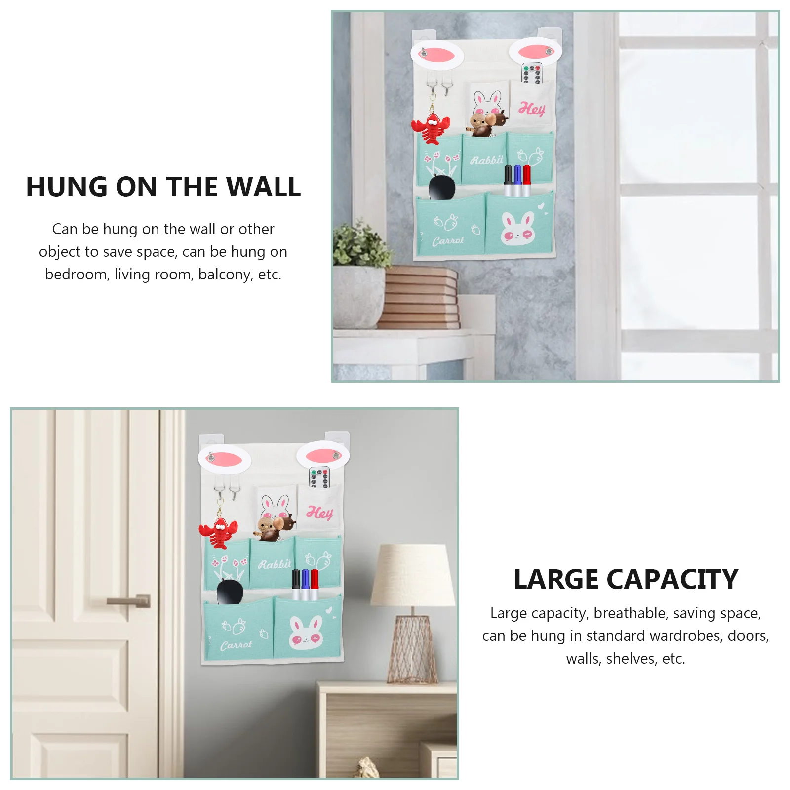 

Premium Cotton Hanging Storage Bag Multi Grid Wall Organizer Pouch For Multi-Grid Hanging Bag Bedroom Living Room Space Saving