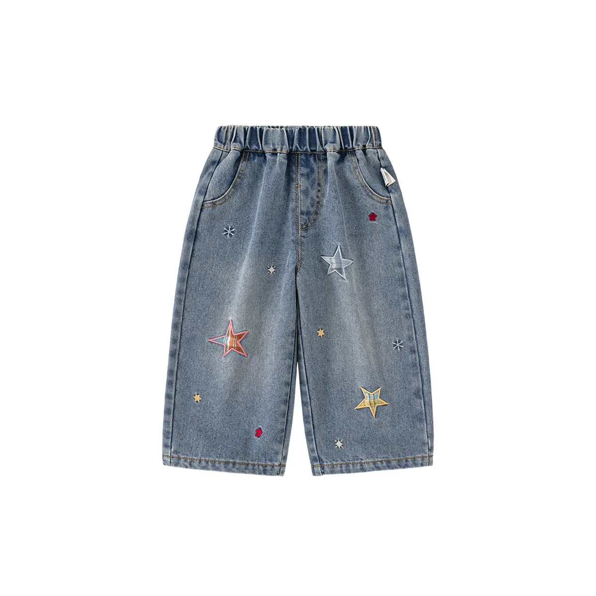 Jeans Star Sticker Embroidery Boys Straight Leg Pants Autumn Outfit New Children's Clothing Loose Fit Korean Style