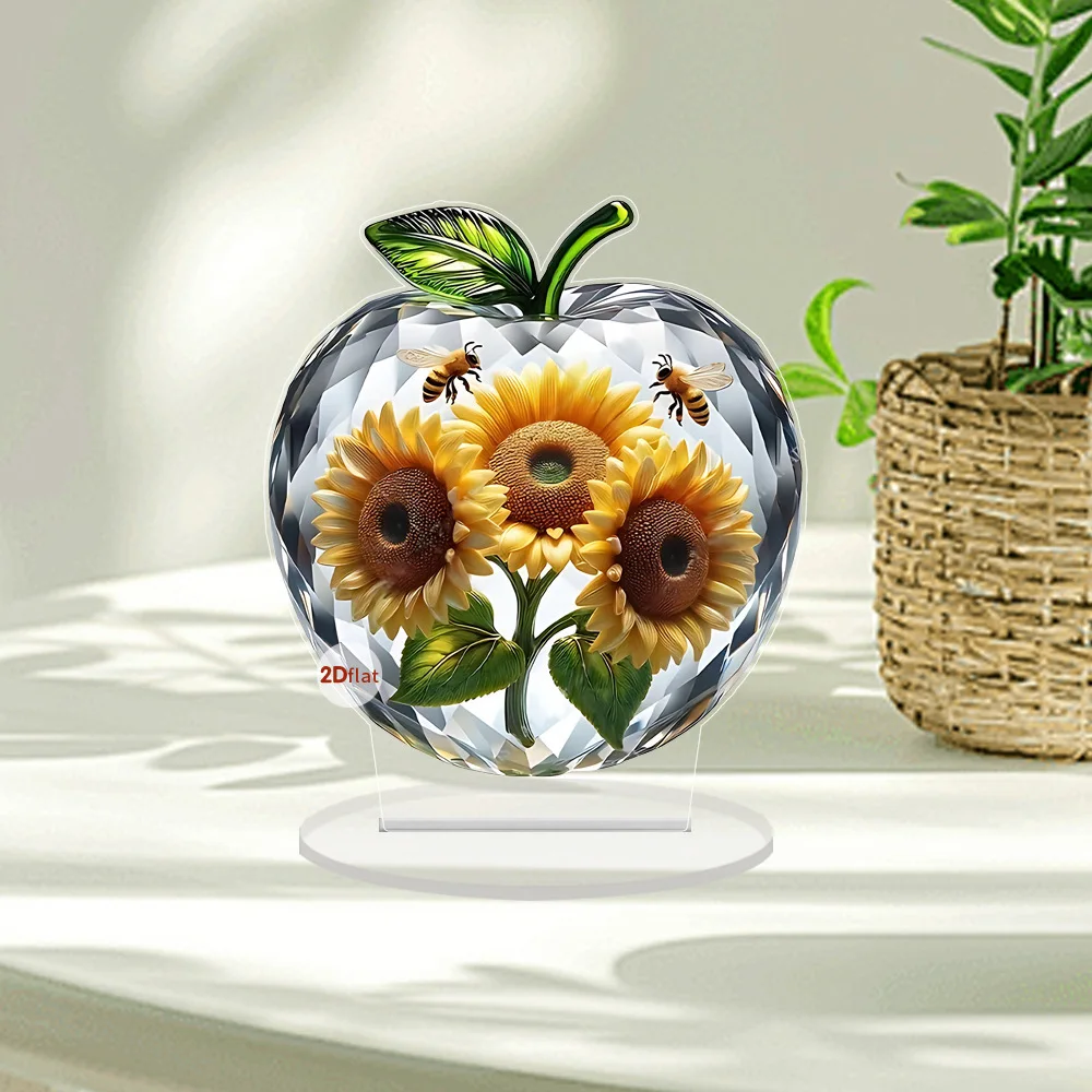 Crystal Apple Cherry Blossom Tree Rose Flower Desktop Ornament Acrylic Home Bookshelf Decoration Creative Pattern Decor Gift