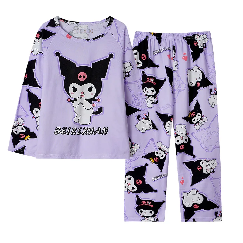 2024 Autumn Children Milk Silk Pajamas Sets Kawaii Sanrioed Anime Cinnamoroll Kuromi Boys Girls Sleepwear Kids Homewear Clothes