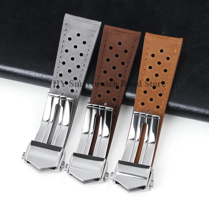 20mm 22mm 24mm Genuine Cowhide Leather Strap for Tag Heuer Replacement Wrist Band Brushed Calfskin Bracelet Solid Folding Buckle