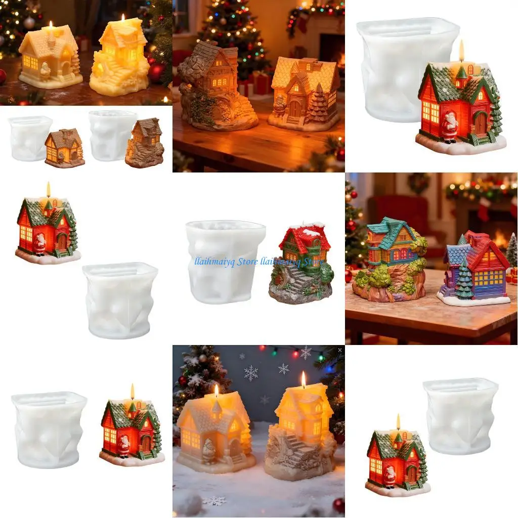 

573B Snow Cottage Silicone Mold For Holiday Handmade Desktop Decorations
