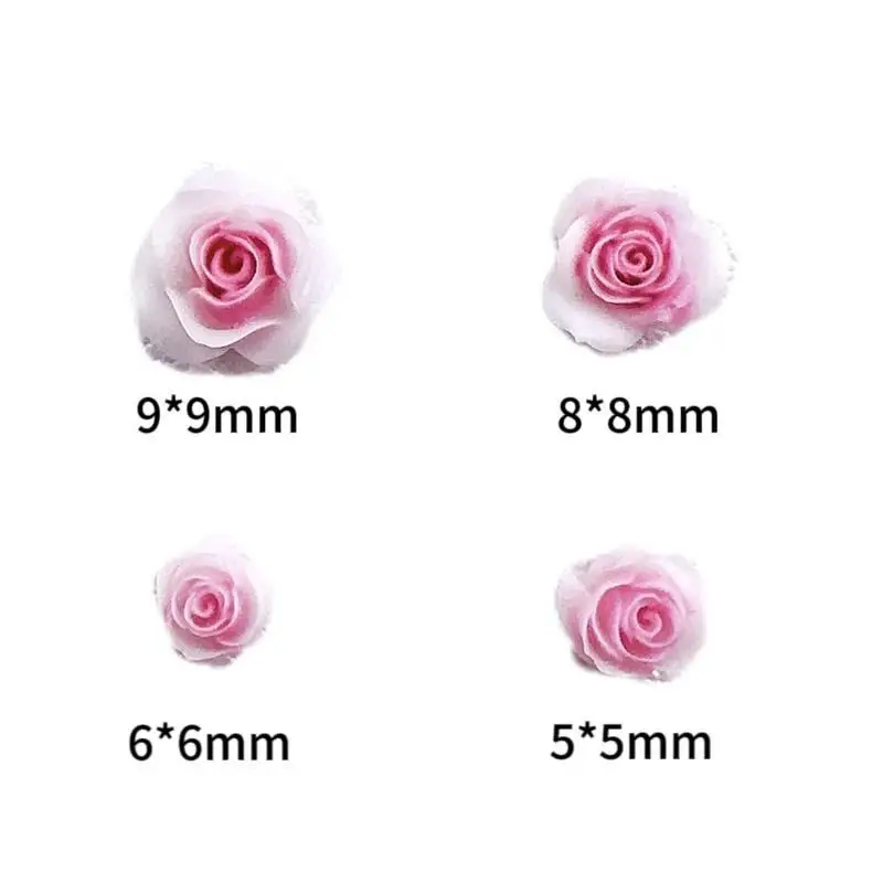 Luminous Pink White Rose Flowers Nail Charms Random Mixed Mini Rose Buds Resin Nail Art Decorations Accessories for Manicure DIY