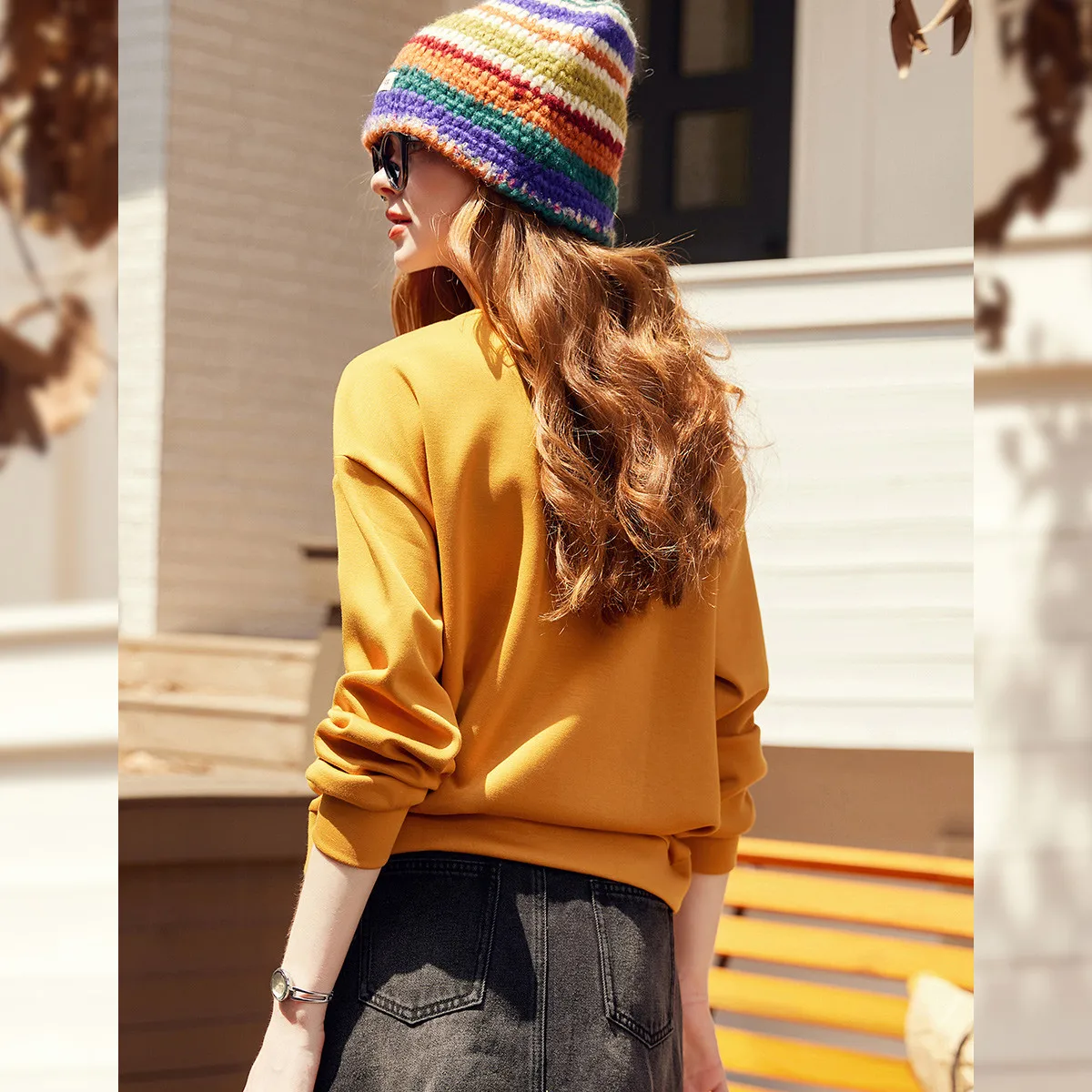 LOUIS YAO New Letter Printed Contrast Color Women's Sweatshirts 2025 Autumn Long Sleeve Women Tops Loose Hoodies Chic Wear