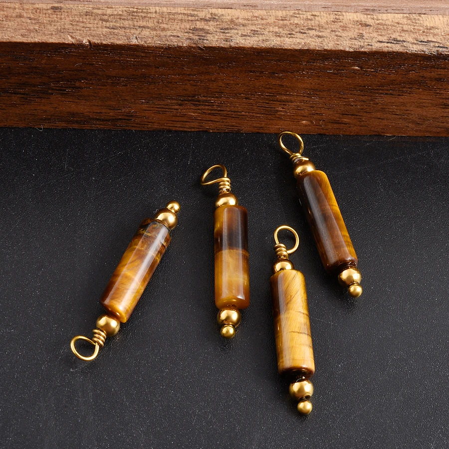 2 Stück natürliche Perlen-Steinanhänger für Schmuckherstellung, Vintage-Ethno-Anhänger, Obsidian, Blaustein, Tigerauge, Charm-Materialien – Detail 18