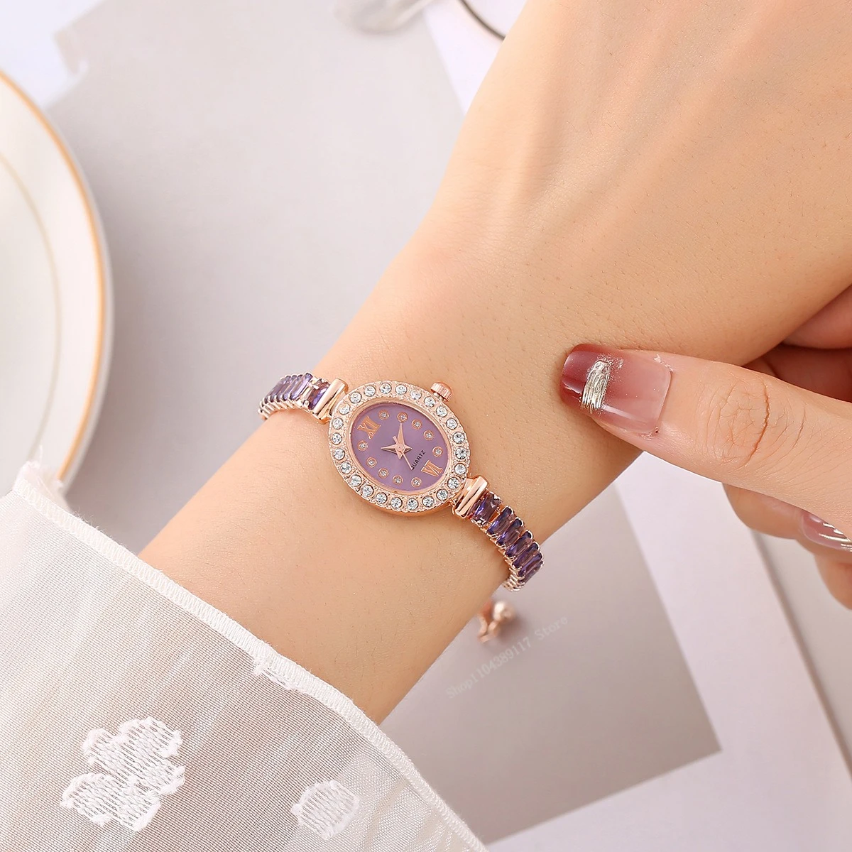 Роскошные женские часы со стразами из розового золота, модные женские кварцевые наручные часы, элегантные женские часы, комплект, подарочный регулируемый браслет