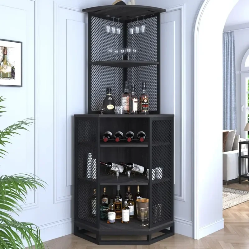 Modern wooden wine rack rustic MDF corner wine cabinet for family kitchen dining room living room