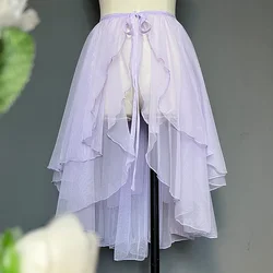 Sweet Lolita Asymmetrical Sheer Mesh Cover Up Curtain OP JSK Skirt Women Japanese Kawaii Elegant Double Layered Party Skirts