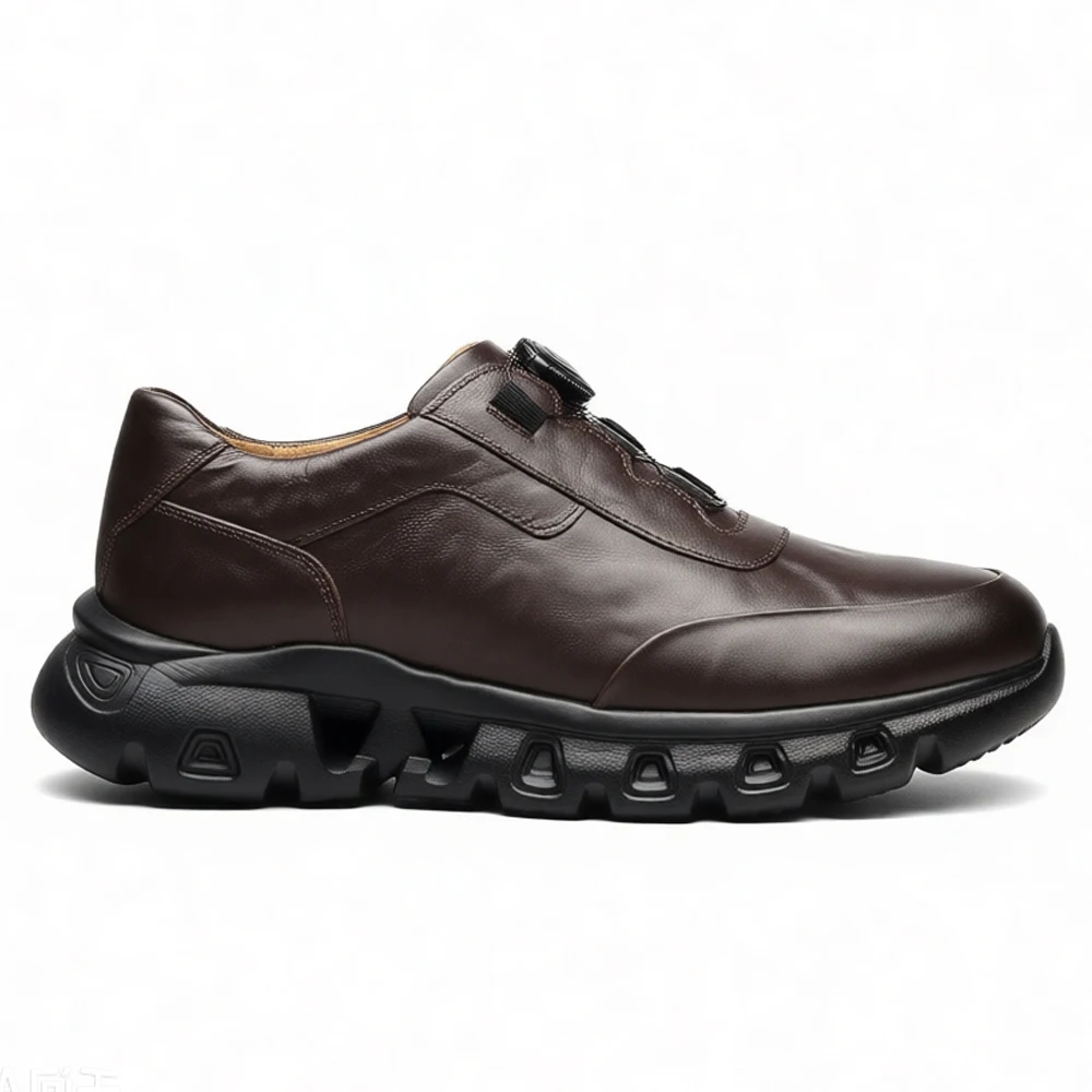Trendy Cow Leather Shoes Men Automatic Swivel Button Luxury Cowhide Sneakers Lightweight Business Athletic Loafers Handsome 45