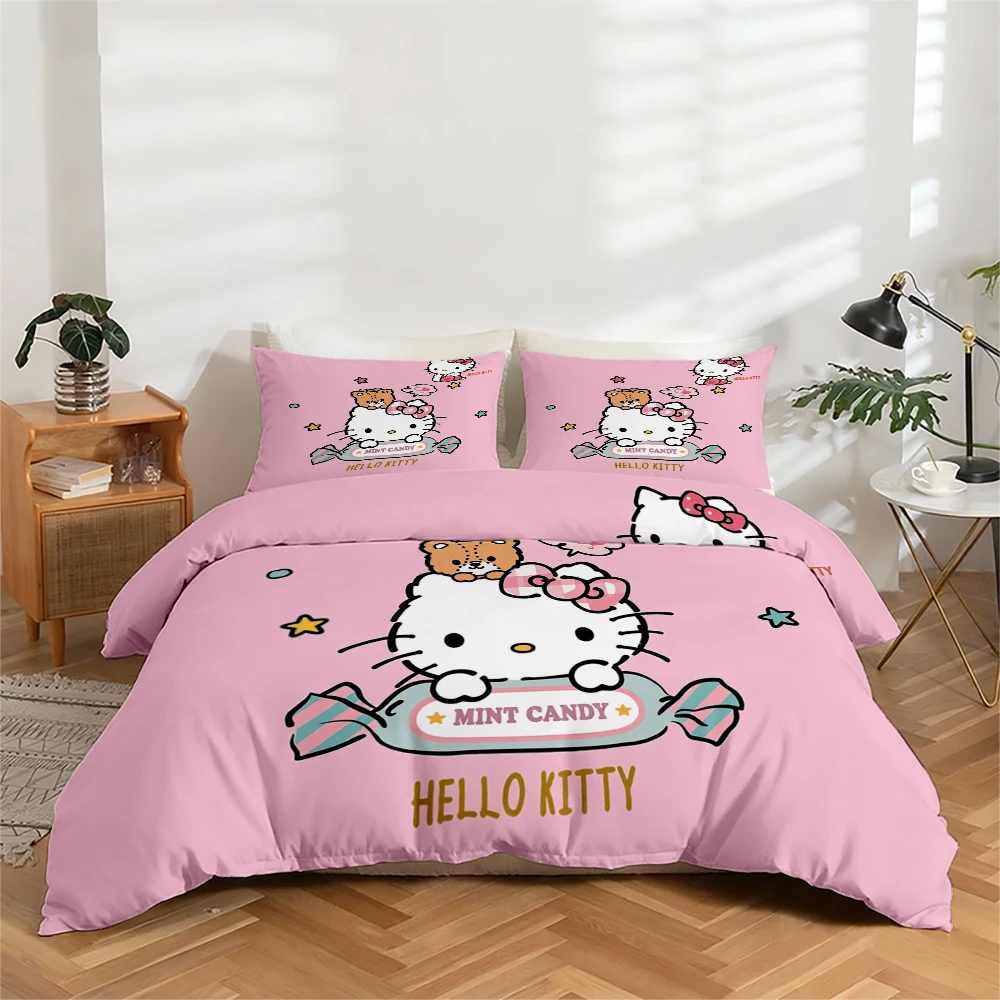 

3-Piece High-Definition Digital Print Bedding Set Hello Kitty Pattern Large Floral Duvet Cover Set Includes 1 Duvet Cover + 2 Pillowcases Suitable for Bedroom, Guest Room, Home Decoration Polyester Fiber Duvet Cover + Pillowcase Ultra-Soft Bedding Thick F