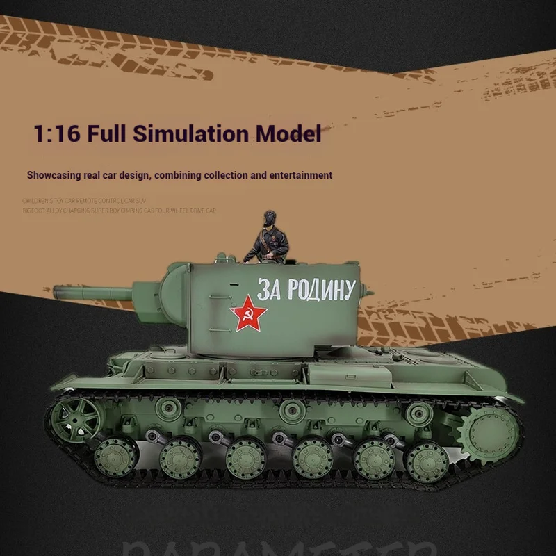 Henglong remote-controlled tank KV-2 can launch smoking tracks, large adult electric military model, boy toy car