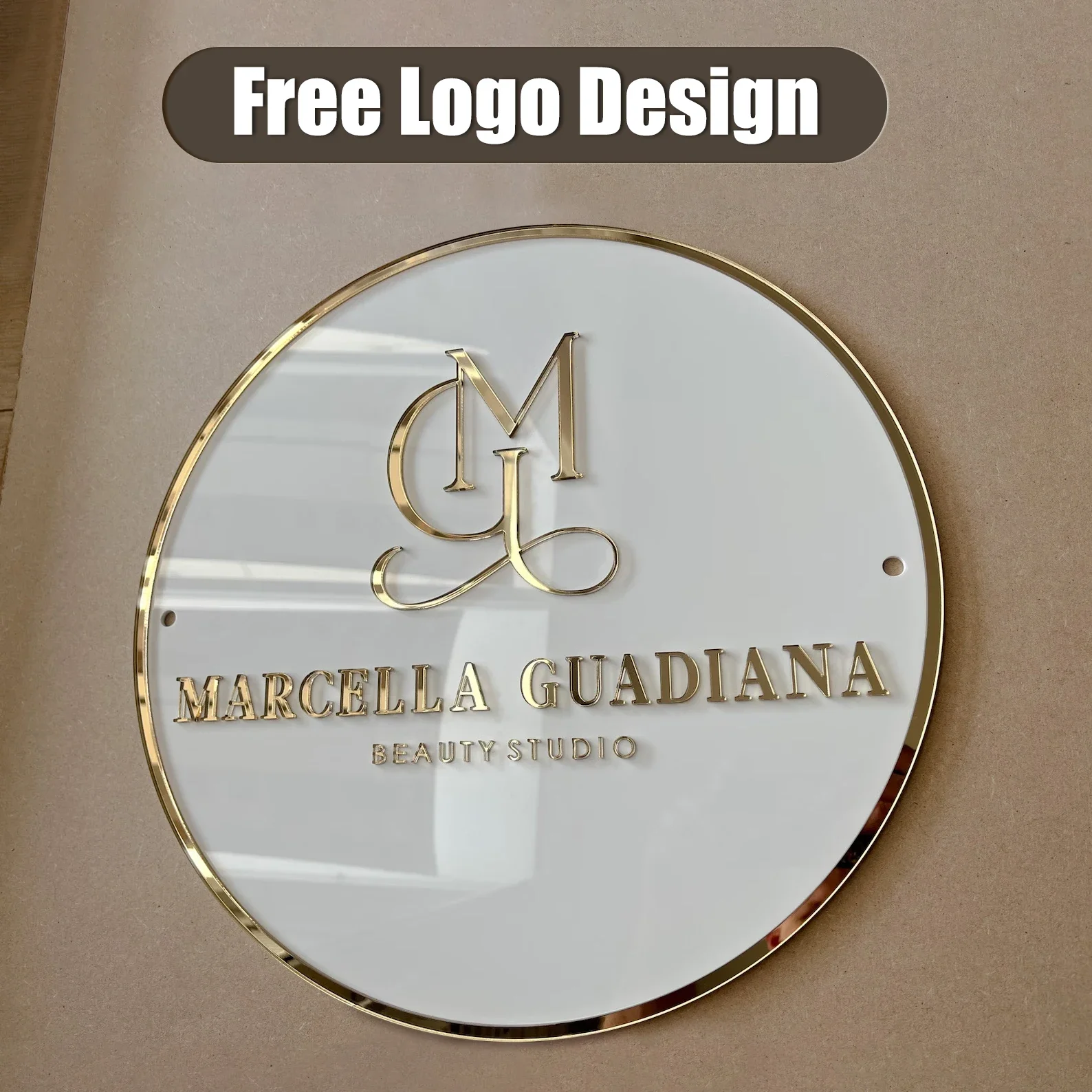 Free Logo Design Custom Round Business Logo Acrylic Sign Laser Cut 3D Wall Sign Business Signage for Office Beauty Salon Studio