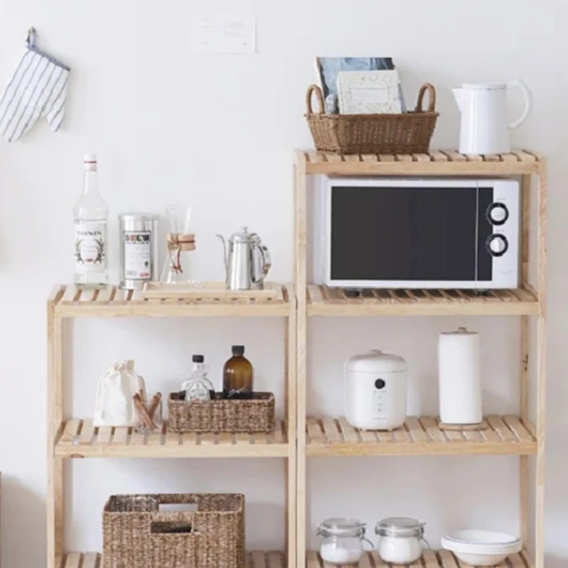 

Solid wood shelf landing multi-storey balcony green fleshy flower shelf home kitchen microwave row skeleton bookshelf