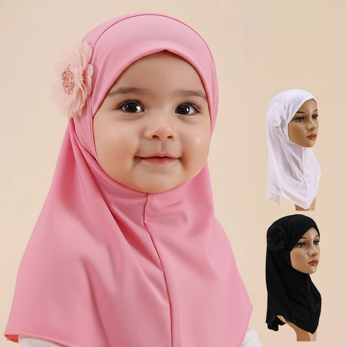 

1 шт., хиджаб с цветком для девочек, мусульманский арабский шарф, исламский повязка на голову, красивый шарф для девочек 2-6 лет, Рамадан